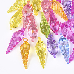 Mixed Color Transparent Acrylic Pendants, Spiral Shell Shape, Mixed Color, 39x13x13mm, Hole: 2.5mm, about 200pcs/500g