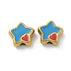 Озёрно--синий Ионное покрытие (ip) 304 шарики из нержавеющей стали, с эмалью, реальный 18 k позолоченный, звезда с сердцем, Плут синий, 14x16x6.5 мм, отверстие : 3 мм