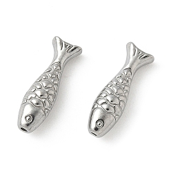 Нержавеющая Сталь Цвет 304 из нержавеющей стали бусы, рыба, анти-тускнение, цвет нержавеющей стали, 14.5x4.5x4 мм, отверстие : 1 мм