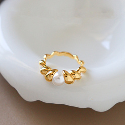 Golden Gedrehte Fingerringe aus Messing und Kunststoff mit Perle, Runde, golden, 17 mm