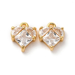 Real 18K Gold Plated Brass Micro Pave Cubic Zirconia Pendants, Heart Charms, Long-Lasting Plated, Nickel Free, Real 18K Gold Plated, 11x9.5x3.5mm, Hole: 1.2mm