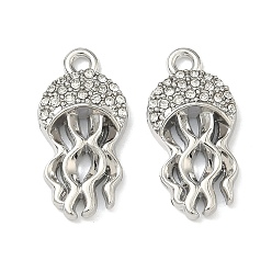 Jellyfish Сплава кристалла горный хрусталь подвески, подвески на тему океана, платина, медуза, 21x10.5x3.5 мм, отверстие : 1.8 мм