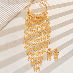 Золотой Роскошные железные цветочные бабочки монеты кулон ожерелья и серьги комплекты для женщин, золотые