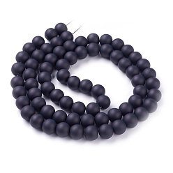 Black Transparent Glass Bead Strands, Frosted, Round, Black, 12mm, Hole: 1.3~1.6mm, about 70pcs/strand, 31.4 inch