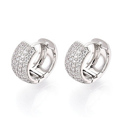 Платинированный Латунные серьги-кольца из прозрачного кубического циркония, Реальная платина, 13x14.5x7 мм