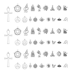 Античное Серебро 72 шт 18 стили подвески из сплава в тибетском стиле, разнообразные, античное серебро, 11.5~55x15~29x3~3.5 мм, отверстие : 1.8~2 мм, 4 шт / стиль