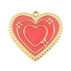 Красный 304 нержавеющей стальной эмали подвески, сердце прелести, вакуумное покрытие pvd, реальный 18 k позолоченный, красные, 24x25x2.5 мм, отверстие : 1.6 мм