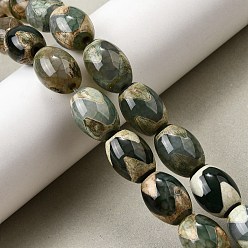Horse Tooth Pattern Тибетского стиля DZI бисер нитей, природных бисера агат, окрашенная и подогревом, рис, темно-оливковый зеленый, узор из конских зубов, 16x12 мм, отверстие : 1.8 мм, около 20 шт / нитка, 12.60'' (32 см)