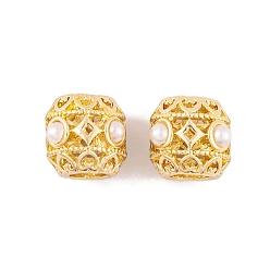 Золотой Стойки покрытие сплава европейские шарики, с ABS имитации жемчуга, бусины с большим отверстием, баррель, золотые, 11x11x10.5 мм, отверстие : 5.5 мм