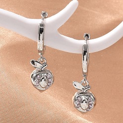 Яблоко Латунные кубических серьги циркония обруч, без свинца и без кадмия, платина, яблоко, 27x8 мм