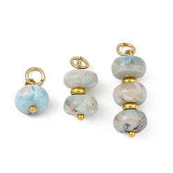 Larimar 3Pcs 3 Styles Natural Larimar and Brass Spacer Beads Pendants, Rondelle Beaded Charms with 304 Stainless Steel Open Jump Rings, Golden, 10~23x8.5~9mm, Hole: 3mm, about 1pc/style
