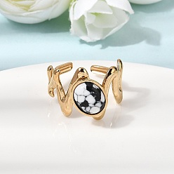 Золотой 304 открытые манжеты из нержавеющей стали для женщин, круглые, с синтетическими бирюзовый, золотые, размер США 9 3/4 (19.5 мм)