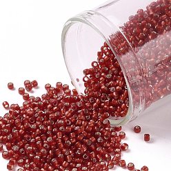 (25CF) Silver Lined Frost Ruby Toho runde Rocailles, japanische Rocailles, (25 vgl.) Silbergefütterter Frostrubin, 15/0, 1.5 mm, Bohrung: 0.7 mm, ca. 135000 Stk. / Pfund