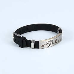 Лео Силиконовые шнур браслеты, 304 браслеты из нержавеющей стали с созвездиями для мужчин и женщин, Лев, 8-5/8 дюйм (22 см)