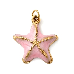 Морская звезда 304 нержавеющей стальной эмали подвески, подвески на тему океана, ионное покрытие (ip), реальный 18 k позолоченный, морская звезда, 16x15x4 мм, отверстие : 2.5 мм