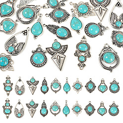 Античное Серебро 20 шт. 10 стили тибетский стиль сплав паве имитация бирюзы подвески, разнообразные, античное серебро, 27~40x15~25 мм, отверстие : 0.5~3 мм, 2 шт / стиль