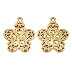 Real 18K Gold Plated 304 Stainless Steel Pendants, Flower Charms, Ion Plating(IP), Real 18K Gold Plated, 27x23x1.8mm, Hole: 2mm