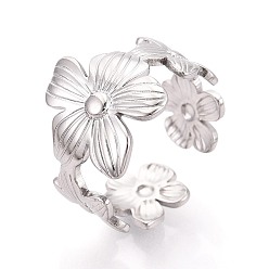 Нержавеющая Сталь Цвет Регулируемые 304 манжеты из нержавеющей стали для женщин, цветок, цвет нержавеющей стали, 15 мм, размер США 7 1/4 (17.5 мм)