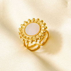 Настоящее золото 18K 304 Открытые кольца-манжеты из нержавеющей стали с натуральными ракушками для женщин, солнце, реальный 18 k позолоченный, 20 мм, внутренний диаметр: 17 мм