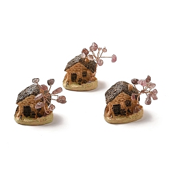 Клубничный Кварц Елочные украшения из натуральной клубничной кварцевой крошки, Основание дома из смолы, медная проволока, энергетический камень по фен-шуй, подарок для украшения дома, рабочего стола, 29~31x33~37x37.5~46 мм