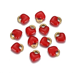 Red Ion Plating(IP) 304 Stainless Steel Charms, Enamelled Sequins, Heart Lock, Golden, Red, 11x9.5x3.5mm, Hole: 2.5x4mm