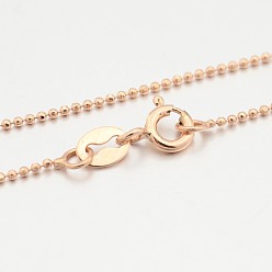 Rose Gold 925 Sterling Silver Ball Chain Necklaces, with Spring Ring Clasps, Thin Chain, Rose Gold, 16 inch, Ball: 1mm