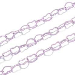 Thistle Spray Painted Brass Heart Link Chains, Soldered, with Spool, Thistle, 6x4.5x0.5mm, 32.8 Feet(10m)/roll