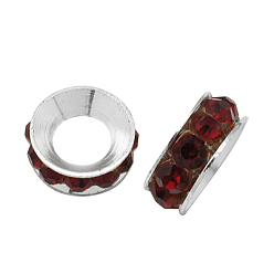 Сиамский Латунные бусины разделители для поставки стразов, класс А, рондель, серебряный цвет гальваническим, Сиам, 10x4.2 мм, отверстие : 5.2~5.7 мм