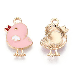 Pink Подвески из эмали и сплава, золотой свет, цыпленок, розовые, 20x13x2 мм, отверстие : 1.8 мм