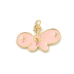 Бабочка Латунь эмаль подвески, с целью перехода в кольце, без свинца и без кадмия, долговечный, реальный 18 k позолоченный, стойки покрытие, бабочка, 16x24x2 мм, отверстие : 3.2 мм