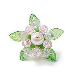 Pink Стекло с круглыми ракушечными жемчужинами и акриловыми подвесками и латунными бусинами, цветок, розовые, 17.5~18x20~23x20~23 мм, отверстие : 2.5 мм