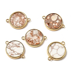 Имперская яшма Подвески-коннекторы из натуральной императорской яшмы, с латунными накладками на стойку, плоские круглые ссылки, золотые, 23.5~24x17.5~18x3.5~4 мм, отверстие : 1.8~1.9 мм