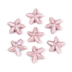 Розовый Фарфоровые бусины ручной работы, морская звезда, яркие глазированный фарфор, туманная роза, 17~17.5x17~17.5x5~5.5 мм, отверстие : 1.6~2 мм