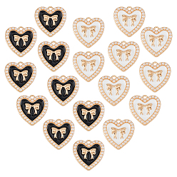 (52) Непрозрачная лаванда 20 шт. 2 цвета, подвески из эмали из сплава светлого золота, с пластиковой имитацией жемчуга, сердце с шармом бантом, разноцветные, 21x21 мм, 10 шт / цвет