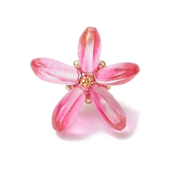 Светло-Вишневый Окрашенные стеклянные подвески, цветок, с латунной петлей и железной фурнитурой, светло-вишневый, 20.5x25.5x20.5 мм, отверстие : 4x3 мм