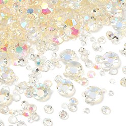 Light Yellow Electroplated Transparent Flat Back Resin Rhinestone Cabochons, Round Crystal Gems, AB Color, Faceted, Light Yellow, 1.8~6x0.5~2.3mm