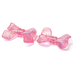 Pink Прозрачные акриловые бусины, с блеском порошок, бантом, розовые, 24x31x7 мм, отверстие : 2.5 мм