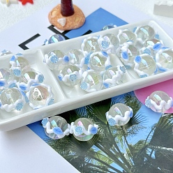 Озёрно--синий Акриловые бусины, бусины ручной работы, круглая с цветком, Плут синий, 16 мм, отверстие : 3 мм