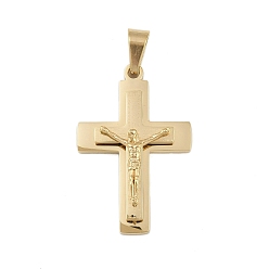 Настоящее золото 18K Тема Иисуса 304 подвески из нержавеющей стали, крестик, вакуумное покрытие pvd, реальный 18 k позолоченный, 39x26x7 мм, отверстие : 5x8 мм