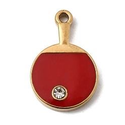 Красный 304 из нержавеющей стали Кристалл Rhinestone подвески, Эмаль стиле, золотые, ионное покрытие (ip), прелести ракетки, красные, 23x15x3 мм, отверстие : 2 мм