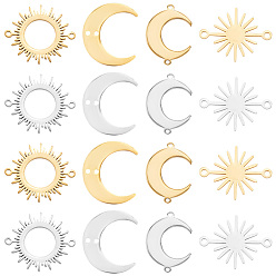 Золотой & Цвет Нержавеющей Стали 32 шт. 8 стили подвески-подвески из нержавеющей стали с полыми соединителями, ссылки на луну и солнце, золотые и нержавеющая сталь цвет, 16~18.5x14~23x1 мм, отверстие : 1~1.6 мм, 4 шт / стиль