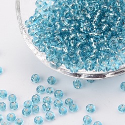 Pale Turquoise 6/0 Glass Seed Beads, Silver Lined Round Hole, Round, Pale Turquoise, 4mm, Hole: 1.5mm, about 6639 pcs/pound