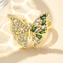 Настоящее золото 18K Кольца-манжеты для пальцев из латуни с микропаве из кубического циркония для женщин, долговечный, бантом, реальный 18 k позолоченный, 18.5x21.8 мм, регулируемый