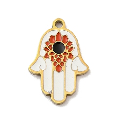 Белый 304 Подвески из нержавеющей стали с ионным покрытием (IP), с эмалью, хамса рука, реальный 18 k позолоченный, без кадмия, без никеля и без свинца, белые, 16x12x1 мм, отверстие : 1.2 мм