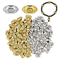 Argent Antique & Antique D'or 80 pcs 2 couleurs perles européennes en alliage de zinc, Perles avec un grand trou   , de rugby, argent antique & or antique, 14x8x8.5mm, Trou: 4mm, 40 pcs / couleur