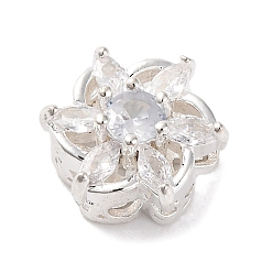 Серебро Стойки обшивки латунь микро проложить кубического циркония бусы, со стеклом, долговечный, без свинца и без кадмия, цветок, серебряные, 10x12x7 мм, отверстие : 1.8 мм