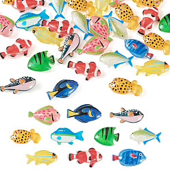 (52) Непрозрачная лаванда Пластиковые кабошоны, рыба, разноцветные, 12~15.5x20.5~26.5x6~7.5 мм