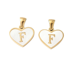 Letter F 304 сердце из натуральной белой ракушки из нержавеющей стали с подвесками в виде инициалов, ионное покрытие (ip), золотые, Буква F, 14x16x2 мм, отверстие : 4.5x3 мм