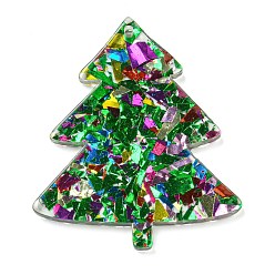 Зеленый Акриловые подвески, с пайеткой внутри, елочные прелести, зелёные, 39x33x2.5 мм, отверстие : 1.5 мм