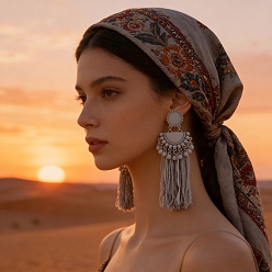 Серый Богемные акриловые серьги-гвоздики, веер с кисточкой, серые, 68x27 мм